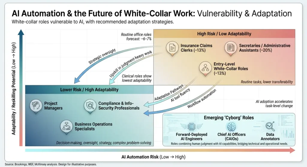 White-collar roles vulnerable to AI, with adaptation strategies