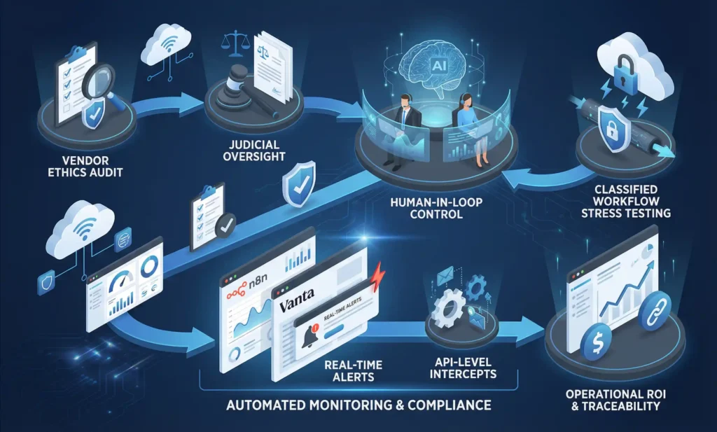Stepwise enterprise AI governance workflow with automation tools